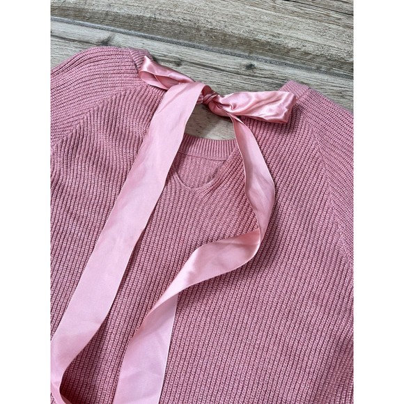 Women's Ribbon Tie Back Sweater Knit Small Top Pink Peach - Picture 6 of 14